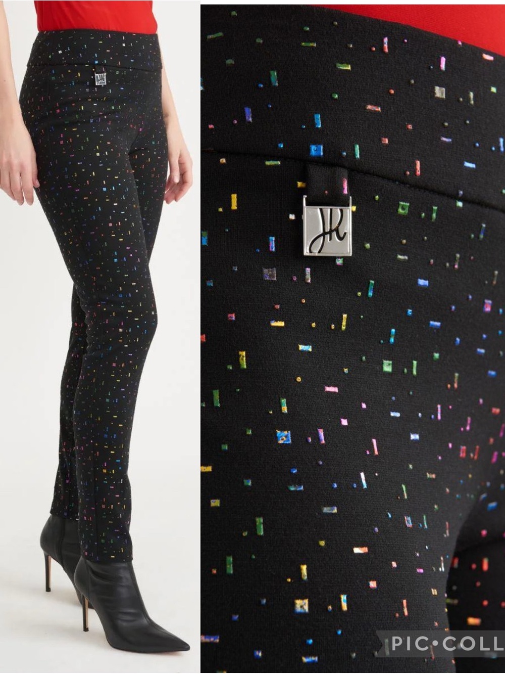 Joseph Ribkoff Multicolor Confetti Black Skinny Pants size 12
